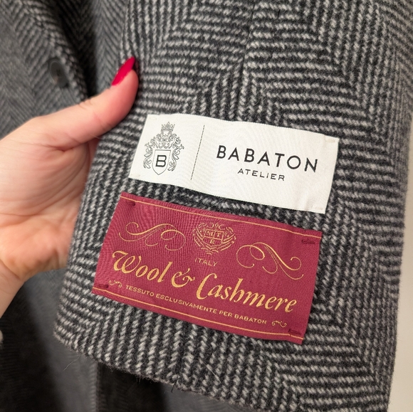 NWT Babaton Aritzia Black White Herringbone Wool Cashmere The Slouch Coat - Picture 5 of 8